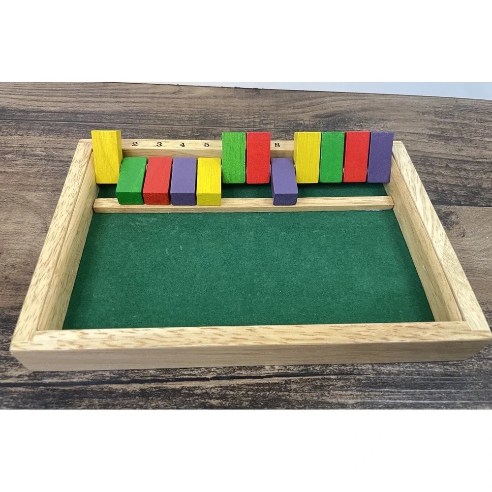 Shut The Box Dice Game Wooden Game Board Cover 12 Made In Thailand